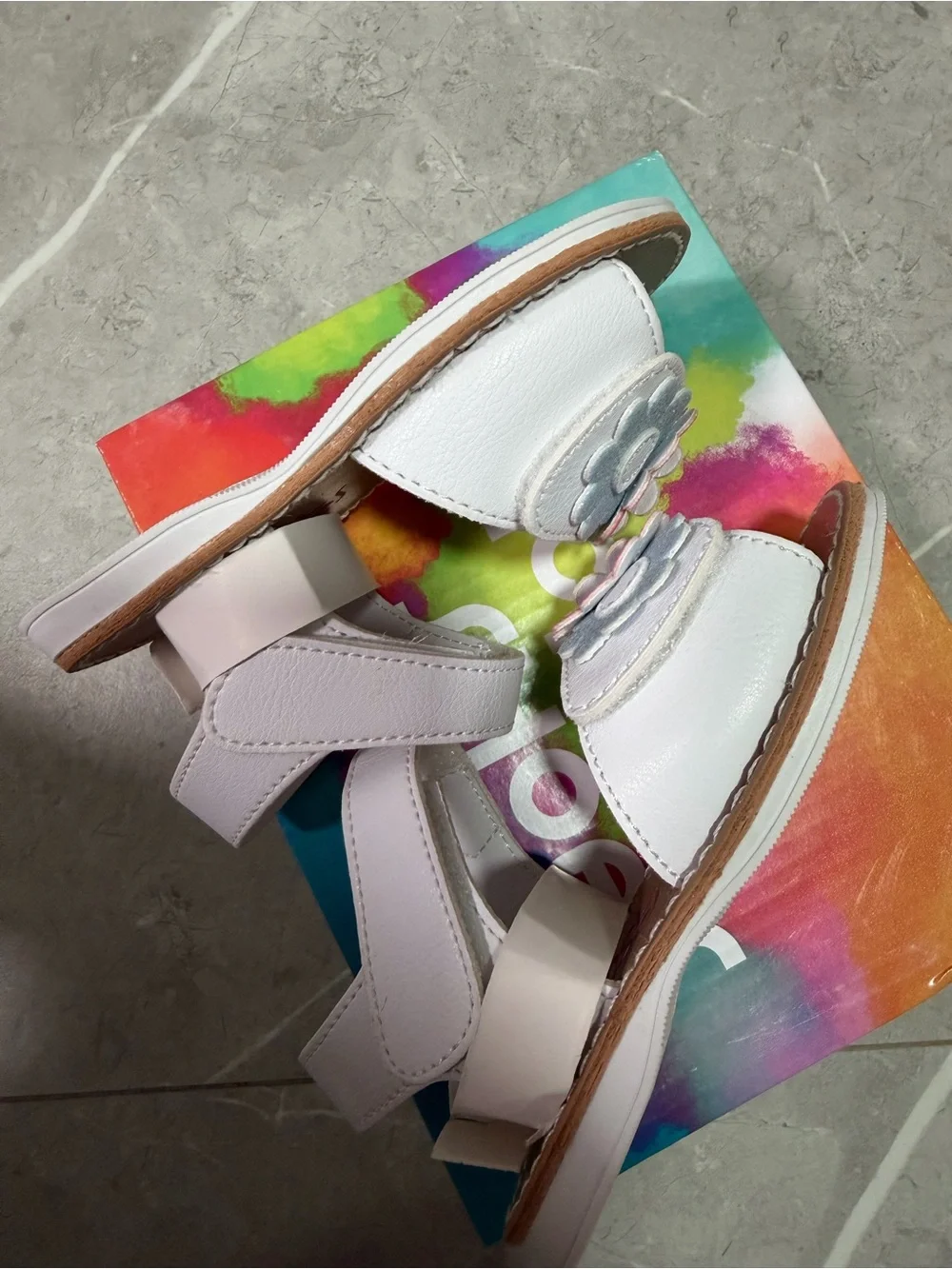 Rachel Shoes Toddler Girl’s Sora Sandals with Pastel Flower Accents Size 5C